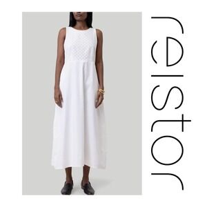 Reistor White 100% Organic Cotton Cross-back Eyelet Embroidery Midi Dress L